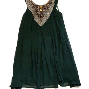 SUE WONG Sz 14 SILK Dress BEADED DEEP Front Back V